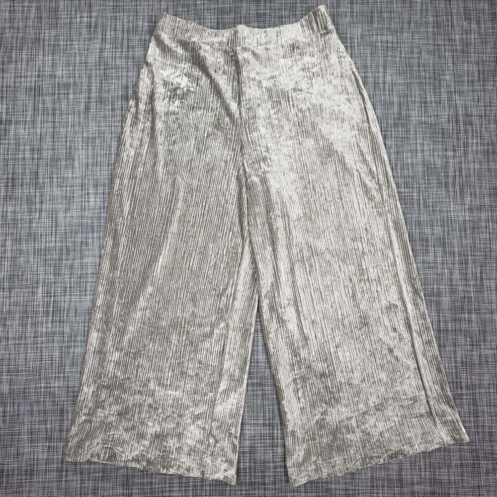 Banana Republic Womens Medium Silver Ribbed Velour Wide Leg Pull On Lounge Pants